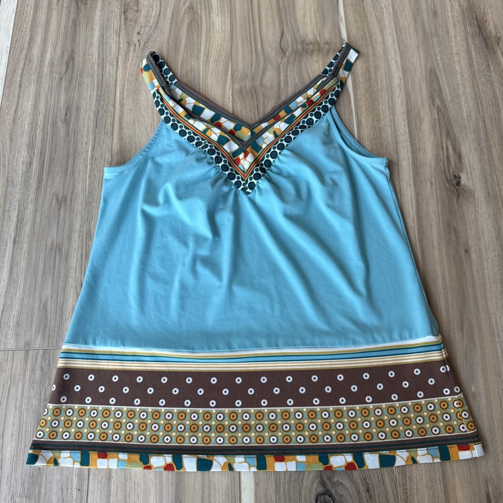 Trulli Women's Blue Colorful V Neck Stretch Tank Top Size‎ Small